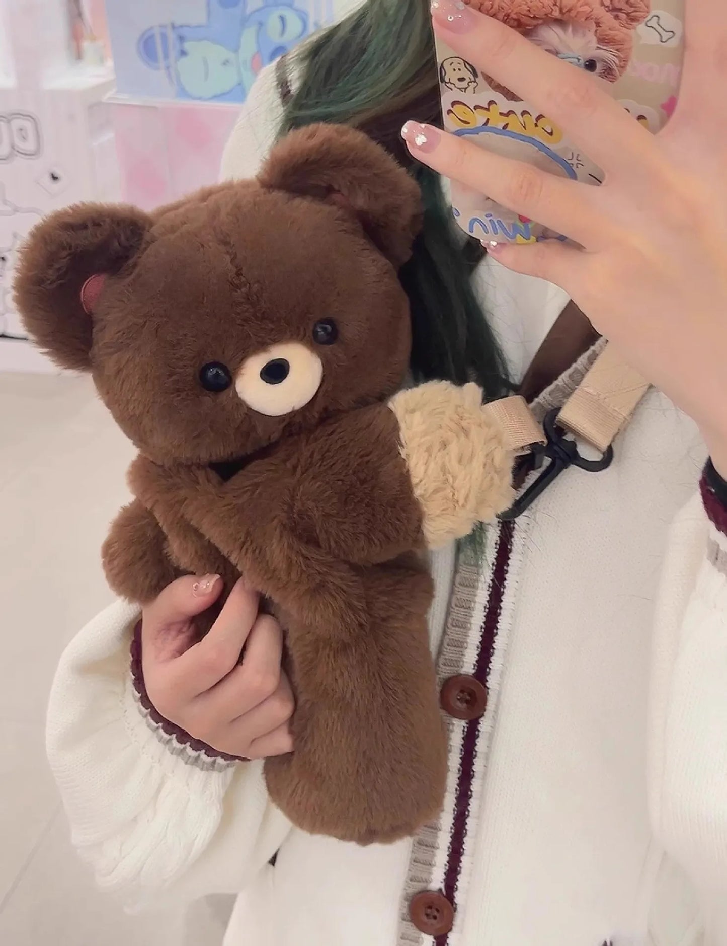 Cute Little Brown Bear Shoulder Bag – Plush Cartoon Doll Backpack for Girls