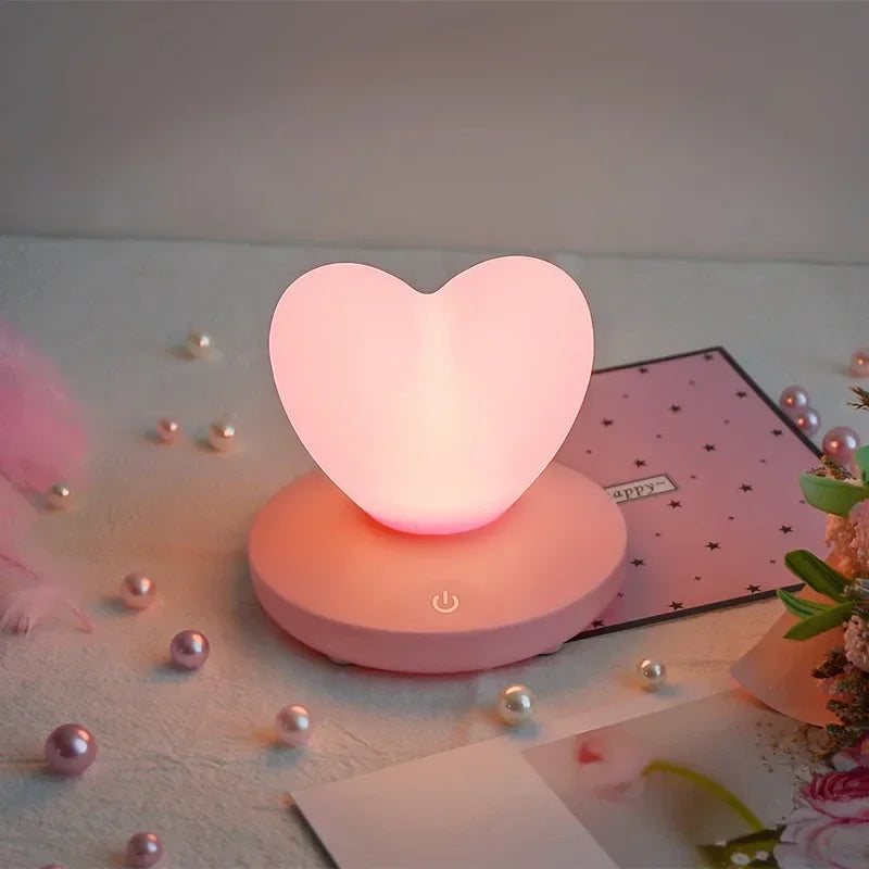 USB Rechargeable Romantic Love Heart LED Night Light – Touch Control Table Lamp for Valentine’s Day, Anniversary, and Home Decor