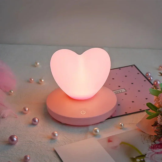 USB Rechargeable Romantic Love Heart LED Night Light – Touch Control Table Lamp for Valentine’s Day, Anniversary, and Home Decor