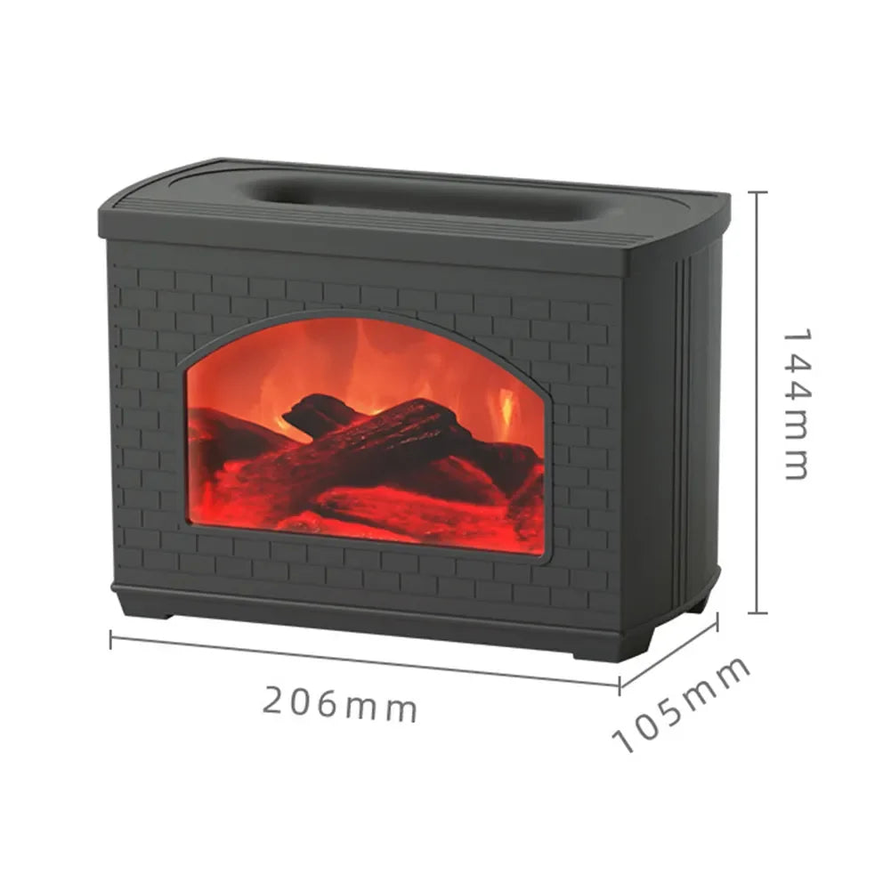 Flame Effect Fireplace Humidifier – Portable Tabletop USB Aroma Diffuser with 270ml Water Tank