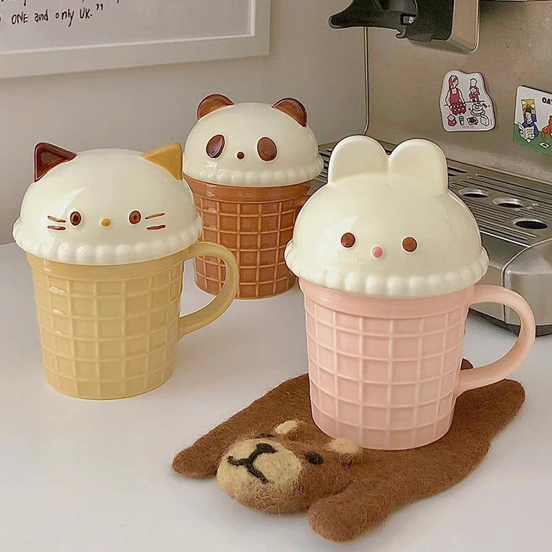 Kawaii Animal Ceramic Mug – Cute Cat, Bunny, Bear Coffee Cup for Tea, Milk, Juice – 350ml Breakfast Mug & Perfect Birthday Gift
