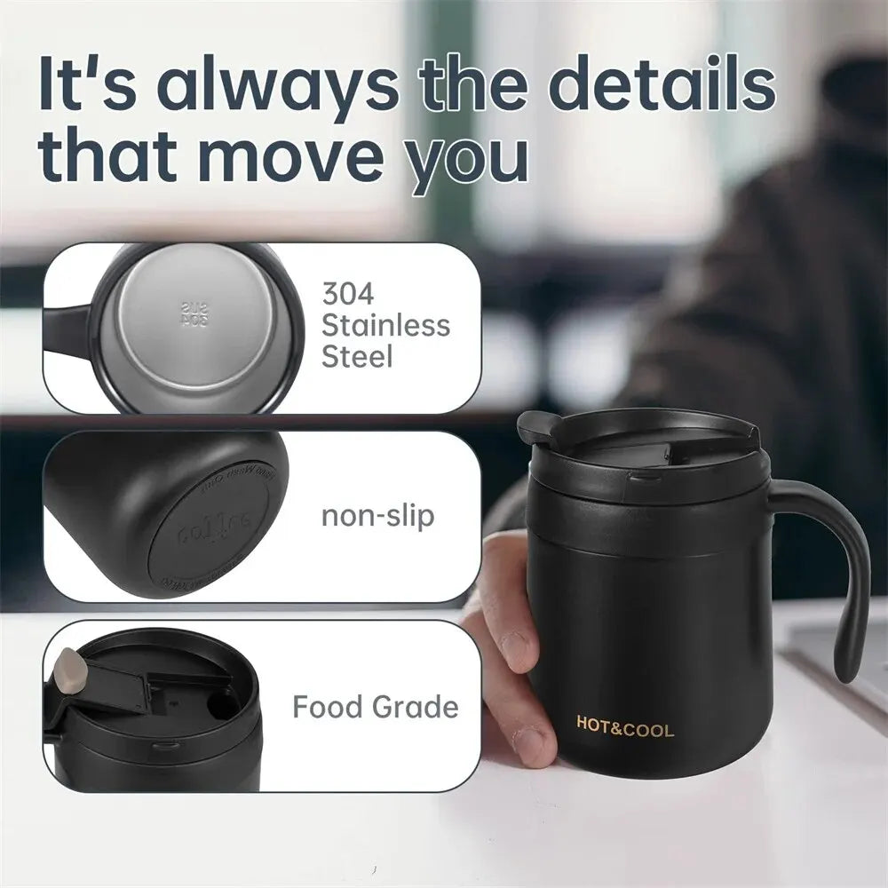 350ml/500ml Stainless Steel Insulated Coffee Mug with Handle - Double Wall Thermos Tumbler for Hot & Cold Drinks, Matte Finish