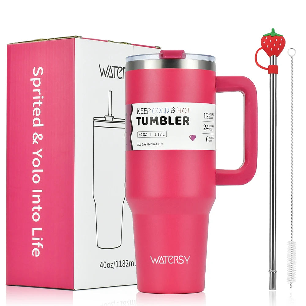 30oz/40oz Stainless Steel Insulated Tumbler with Handle – Large Capacity Thermal Mug for Hot & Cold Beverages