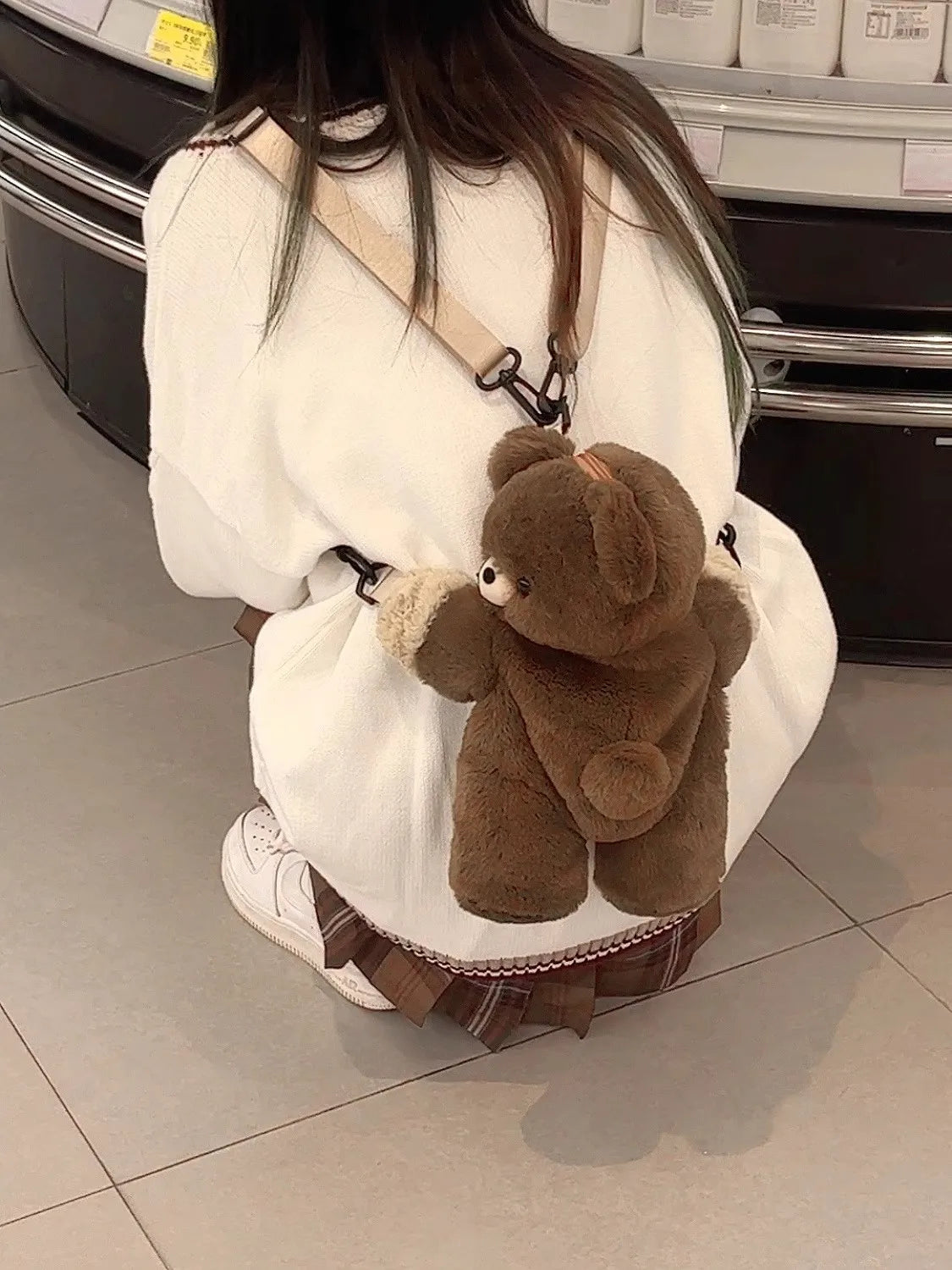 Cute Little Brown Bear Shoulder Bag – Plush Cartoon Doll Backpack for Girls