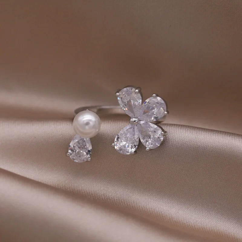 Gold plated simple double love crystal ring elegant women's daily opening ring accessories