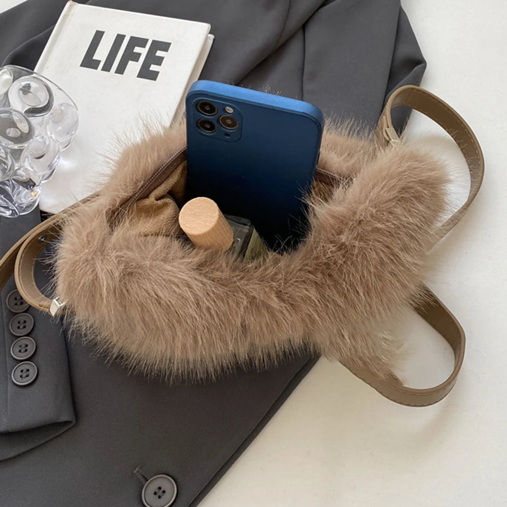 Plush Faux Fur Shoulder Bag – Soft Fluffy Crossbody Luxury Winter Handbag for Women