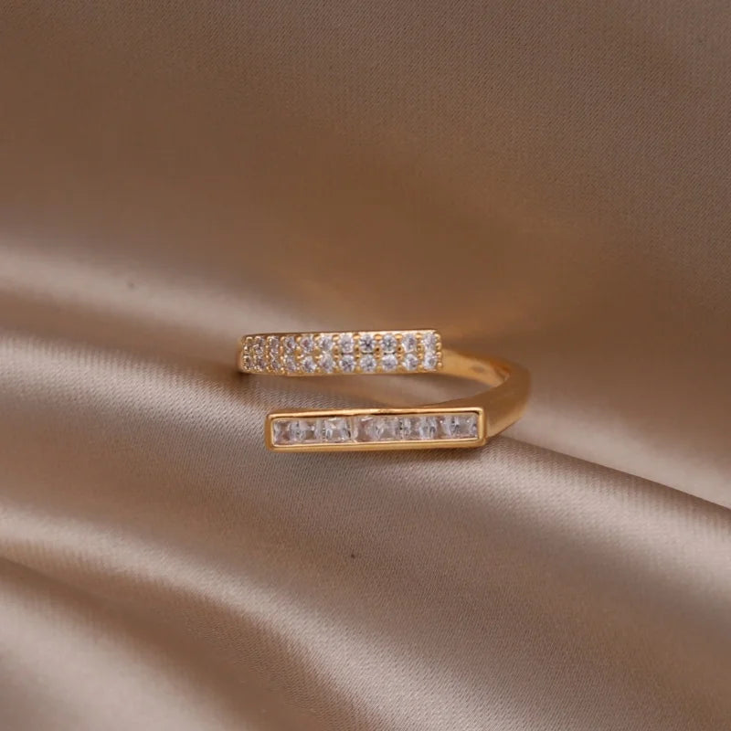 Gold plated simple double love crystal ring elegant women's daily opening ring accessories