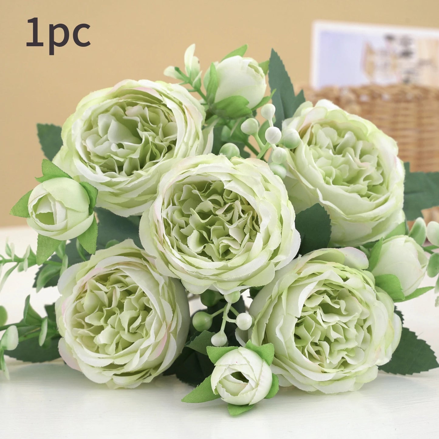 30cm Rose Pink Peony Silk Bouquet – Artificial Flower with 5 Big Heads & 4 Small Buds for Weddings and Home Decor