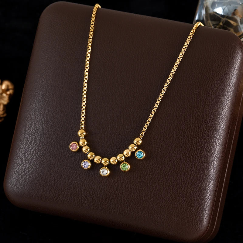 GANEMLY 316L Stainless Steel Clover Pendant Necklace – Green Crystal 2-Layer Chain for Women’s Trendy Luxury Jewelry