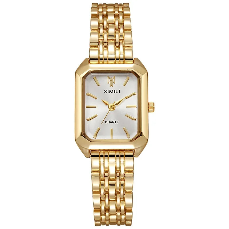 Stainless Steel Luxury Square Quartz Wristwatch – Women’s Fashion Watch for Students and Casual Wear