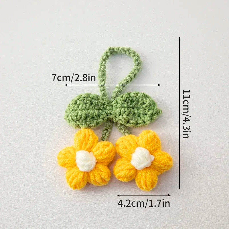 Crochet Flower Plant Keychain – Artificial Knitted Flower Hanging Decoration for Weddings, Gifts, and Car Pendants