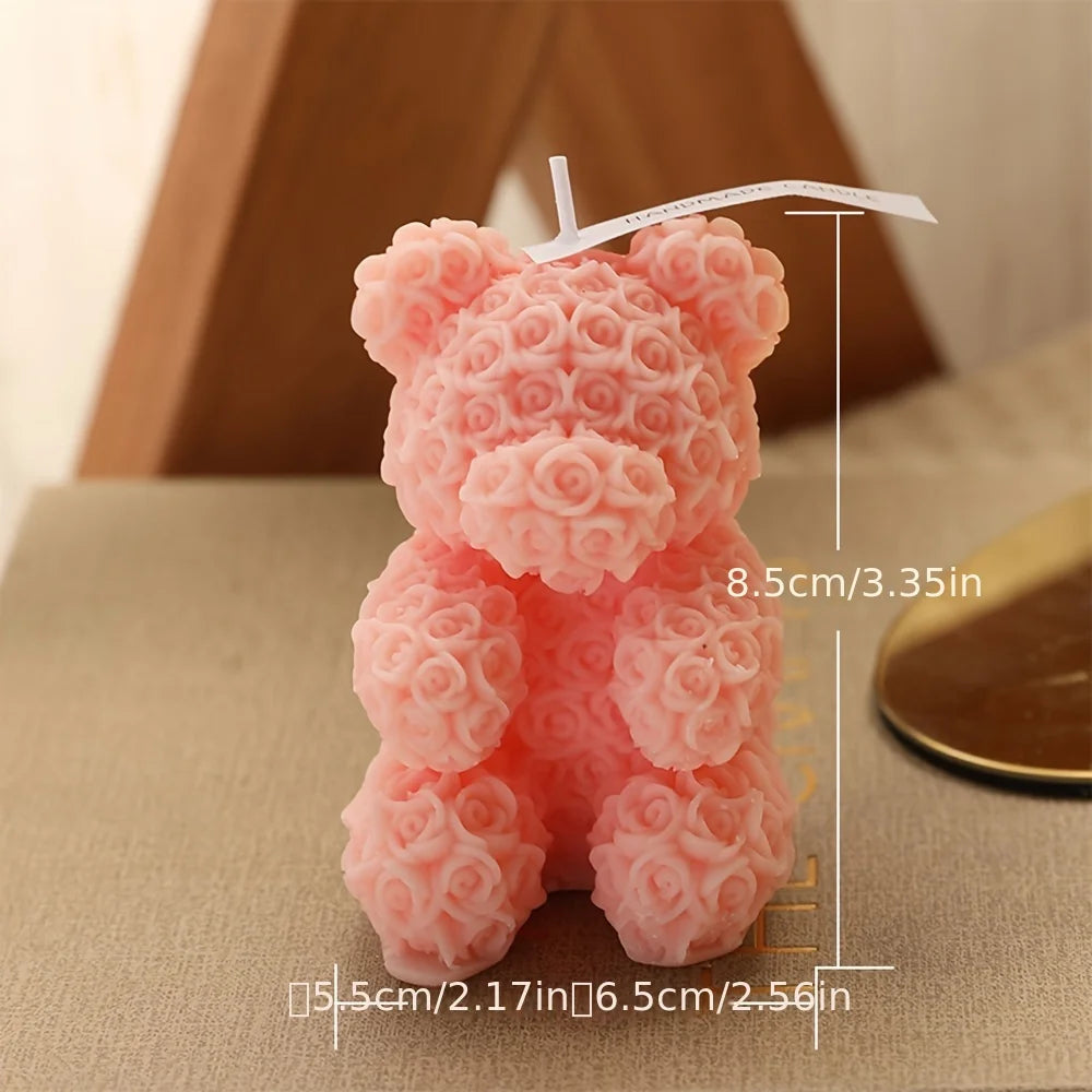 Valentine's Day Rose Bear Aromatherapy Candle - Handmade Soy Wax, Creative Gift & Home Decoration