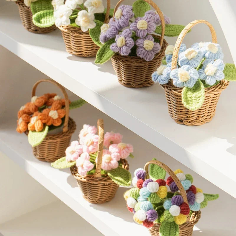Cute Crochet Potted Flowers – Creative Hand-Woven Knitted Plant for Desktop Decoration