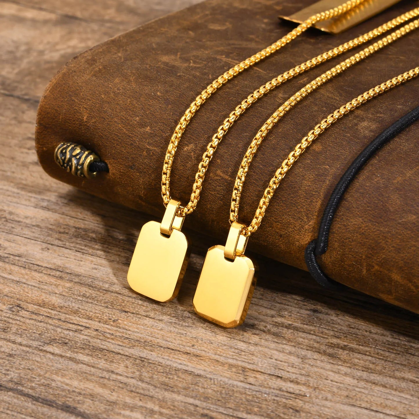 Geometric Men's Waterproof Stainless Steel Square Pendant Necklace with Box Chain