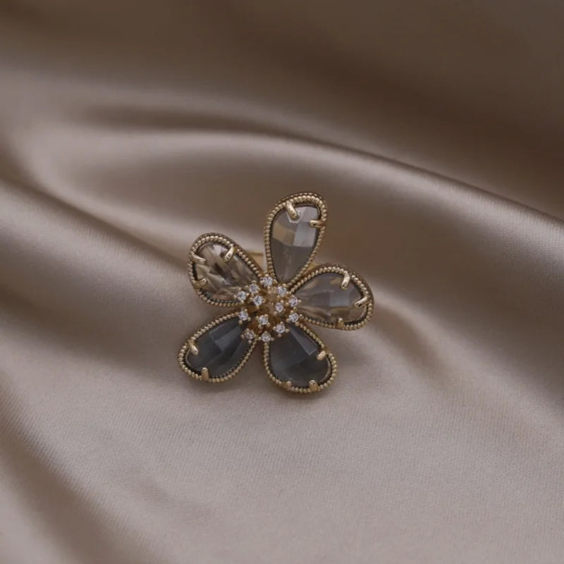 Gold plated simple double love crystal ring elegant women's daily opening ring accessories