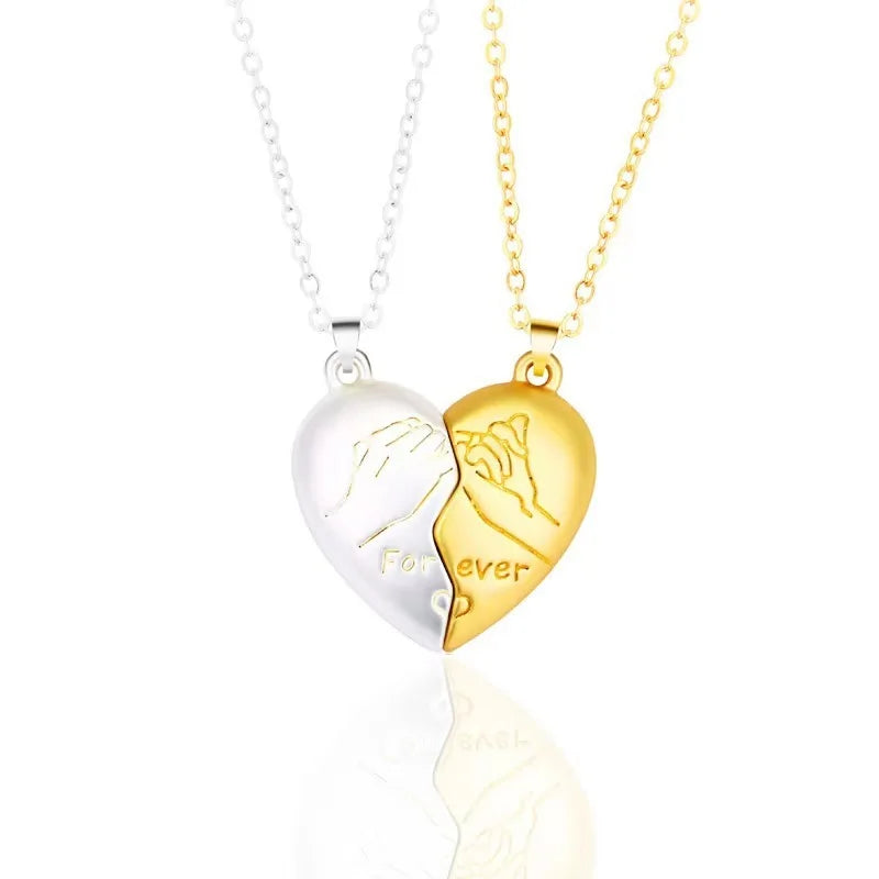 Magnetic Heart Electrocardiogram Pendant Necklace – Stainless Steel Couple Necklace Valentine's Day Gift