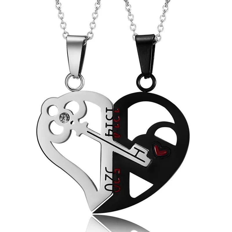 Magnetic Heart Electrocardiogram Pendant Necklace – Stainless Steel Couple Necklace Valentine's Day Gift