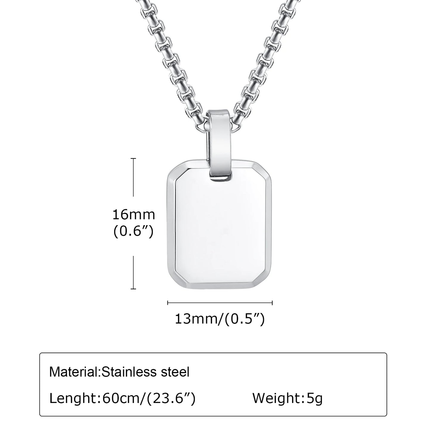Geometric Men's Waterproof Stainless Steel Square Pendant Necklace with Box Chain
