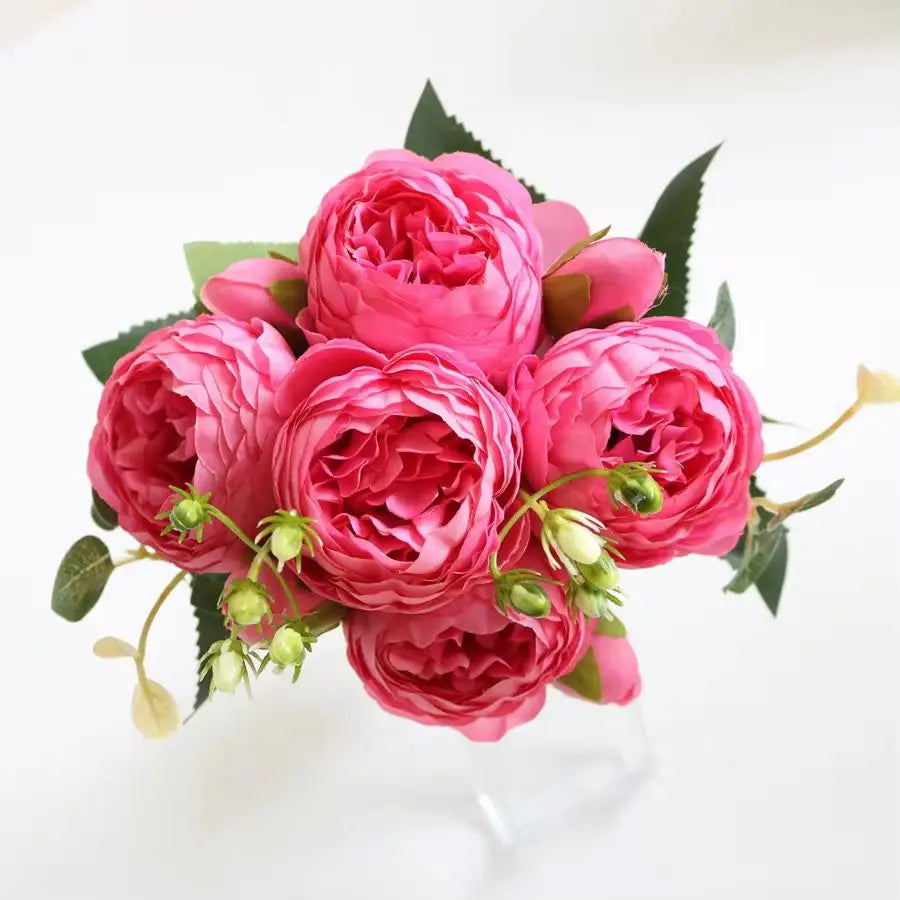 Artificial Peony Bouquet with Silk Roses – Decorative Faux Flowers for Home, Garden, and Wedding Decor