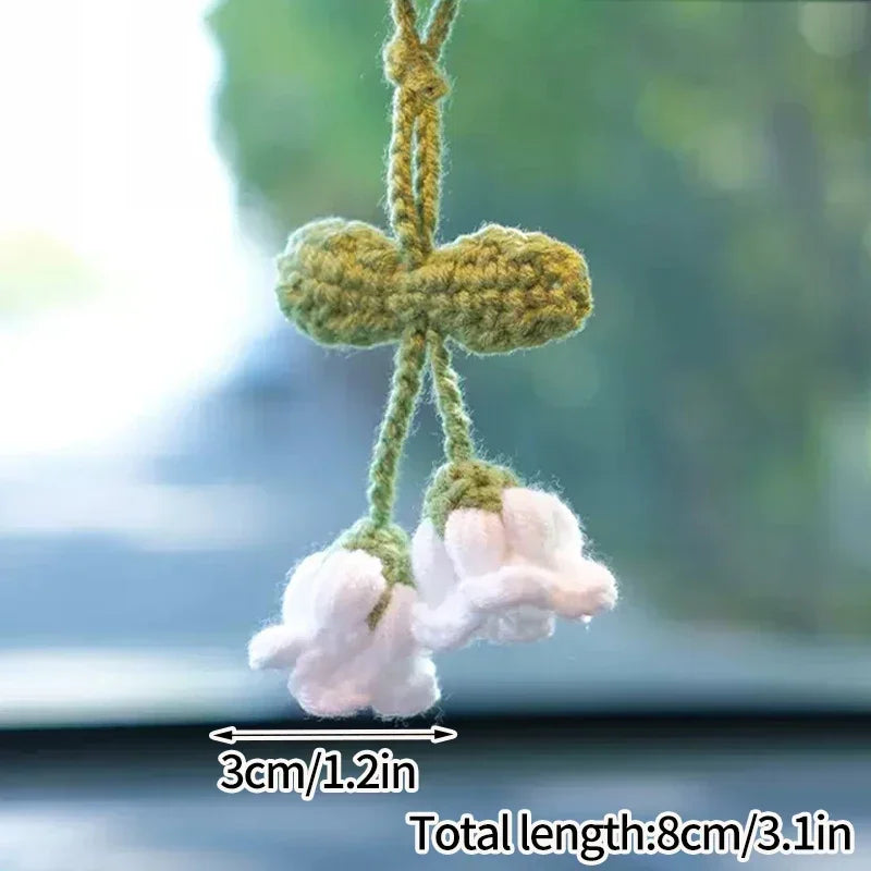 Crochet Flower Plant Keychain – Artificial Knitted Flower Hanging Decoration for Weddings, Gifts, and Car Pendants