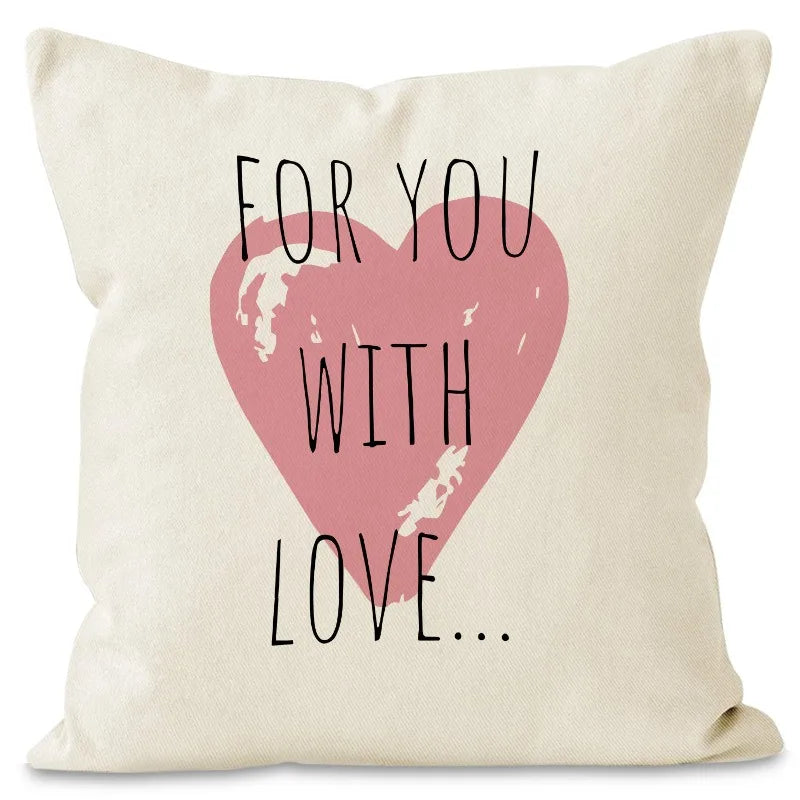 Valentine’s Day Pink Heart Print Pillowcase – Polyester Cushion Cover with Zipper for Home Decor