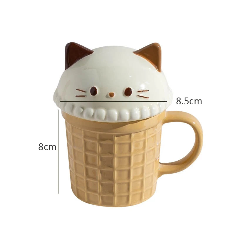 Kawaii Animal Ceramic Mug – Cute Cat, Bunny, Bear Coffee Cup for Tea, Milk, Juice – 350ml Breakfast Mug & Perfect Birthday Gift