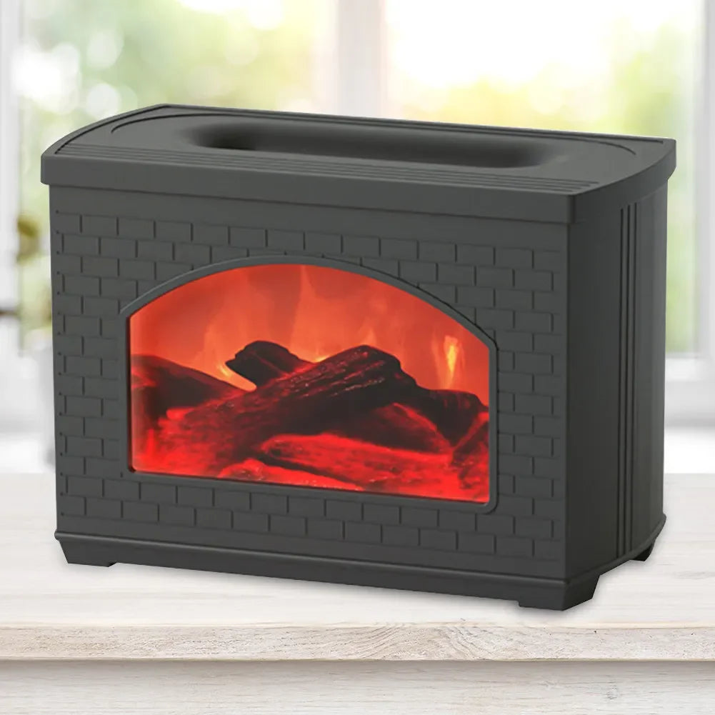 Flame Effect Fireplace Humidifier – Portable Tabletop USB Aroma Diffuser with 270ml Water Tank