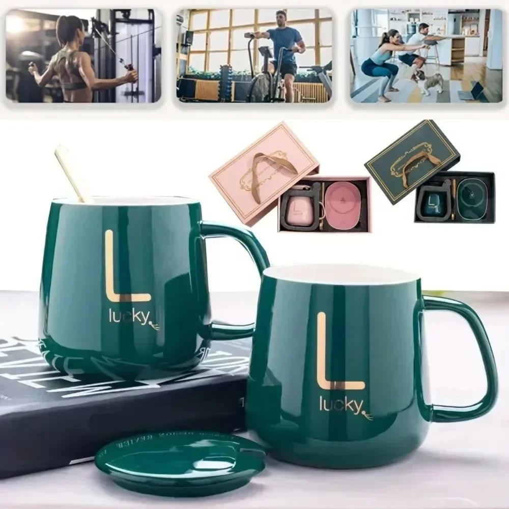 HeatMate 55°C Thermostat Ceramic Mug with Spoon & Storage Bag – Warm Mug Gift Set for Portable Meals