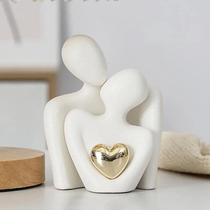 Couple Hugging Figurine – Abstract Modern Ceramic Sculpture for Home Accents