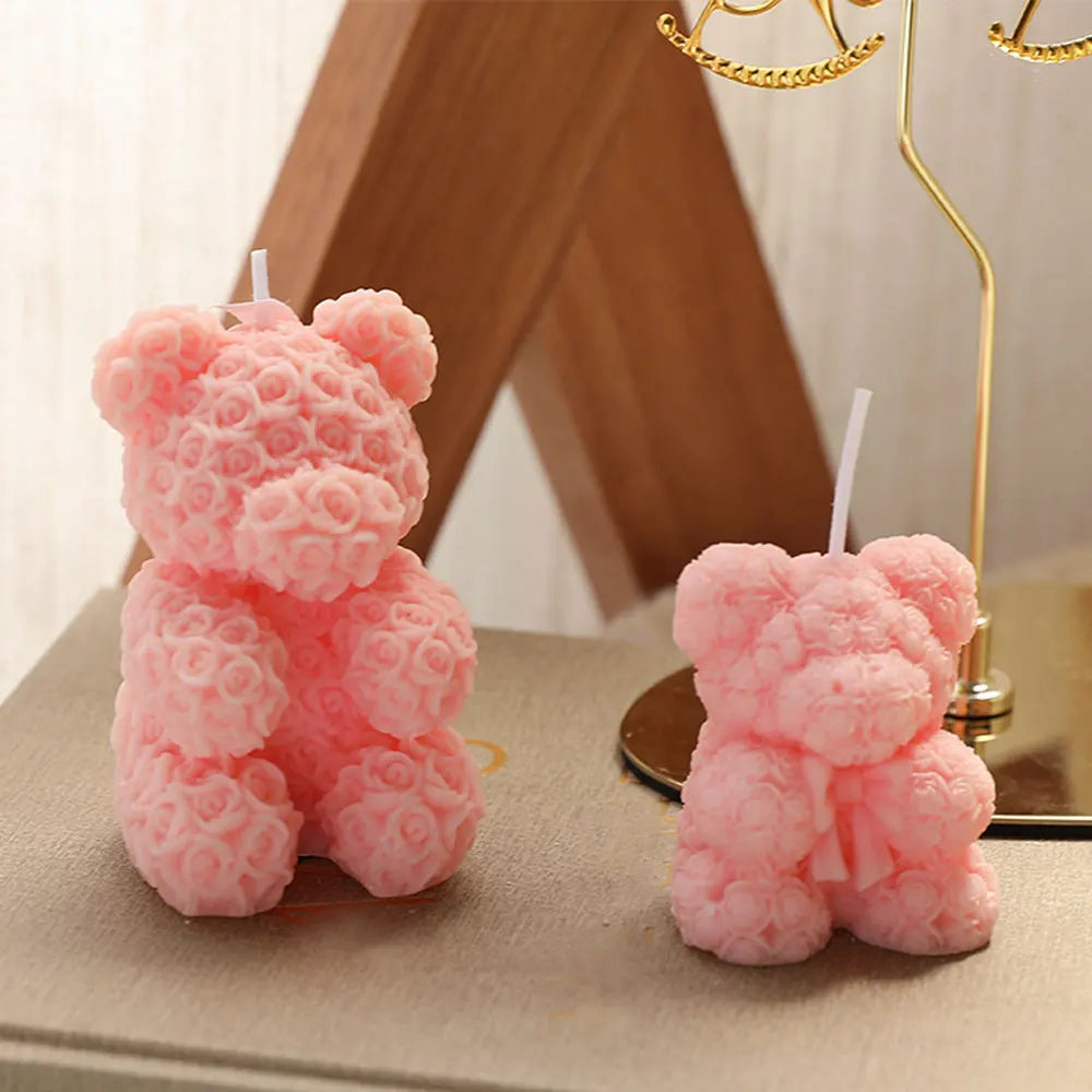 Valentine's Day Rose Bear Aromatherapy Candle - Handmade Soy Wax, Creative Gift & Home Decoration