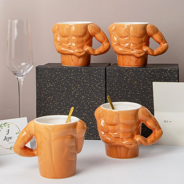 Macho Muscle Ceramic Mug – Funny Pectoral Design Coffee Cup, Ideal Gift for Gym Enthusiasts and Trainers