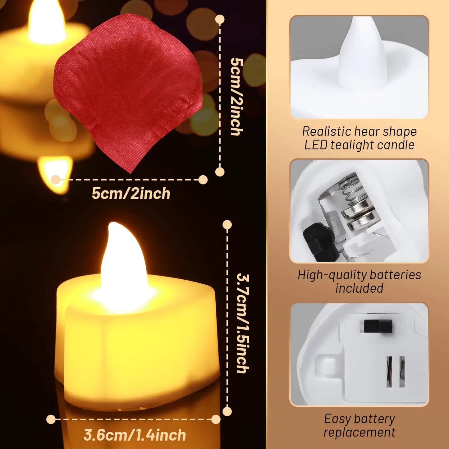 Heart-Shaped LED Tea Lights – Romantic Decorations for Weddings and Anniversaries