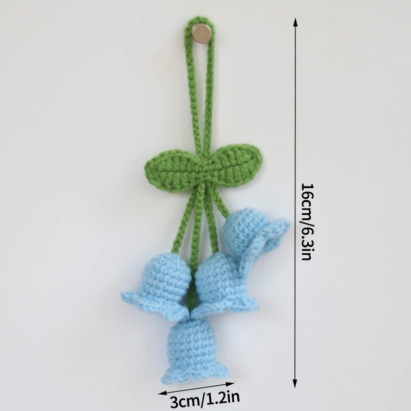 Crochet Flower Plant Keychain – Artificial Knitted Flower Hanging Decoration for Weddings, Gifts, and Car Pendants