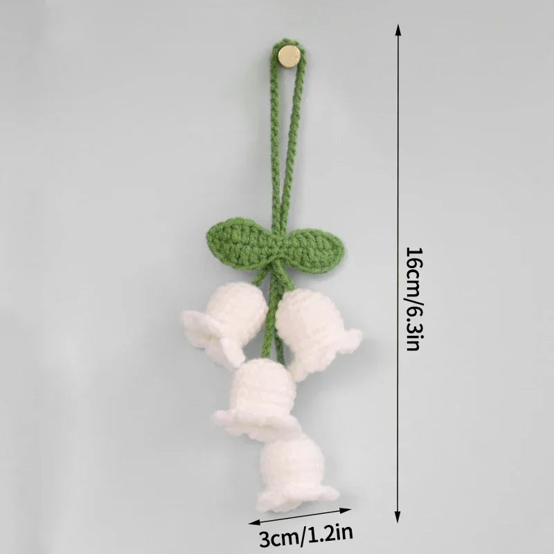 Crochet Flower Plant Keychain – Artificial Knitted Flower Hanging Decoration for Weddings, Gifts, and Car Pendants
