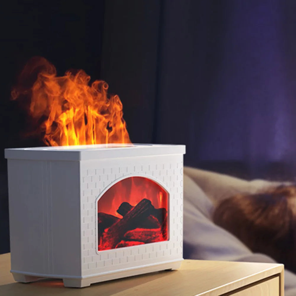 Flame Effect Fireplace Humidifier – Portable Tabletop USB Aroma Diffuser with 270ml Water Tank