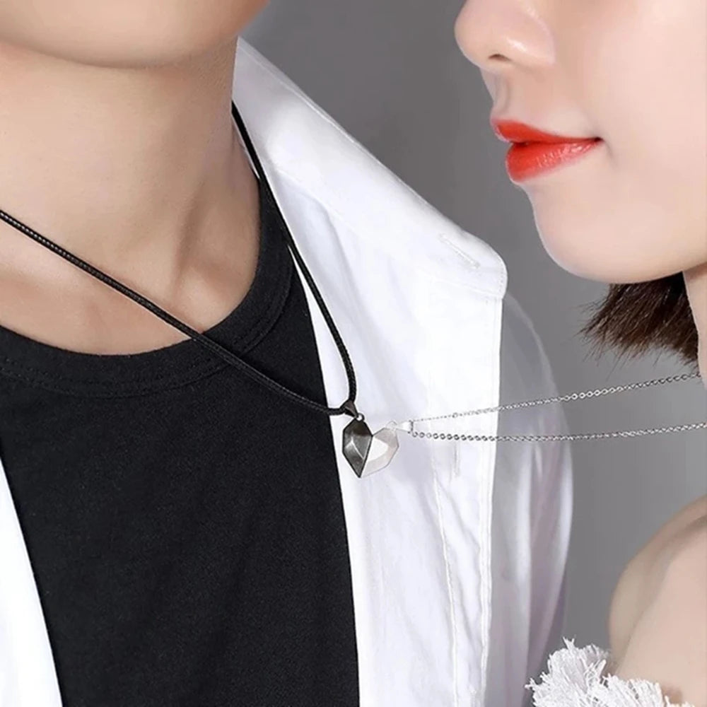 Magnetic Heart Electrocardiogram Pendant Necklace – Stainless Steel Couple Necklace Valentine's Day Gift