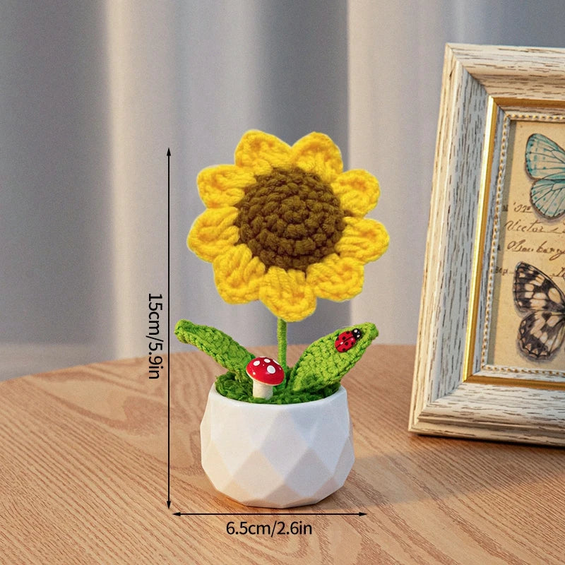 Hand-Knitted Sunflower Crochet Flower - Home Decoration