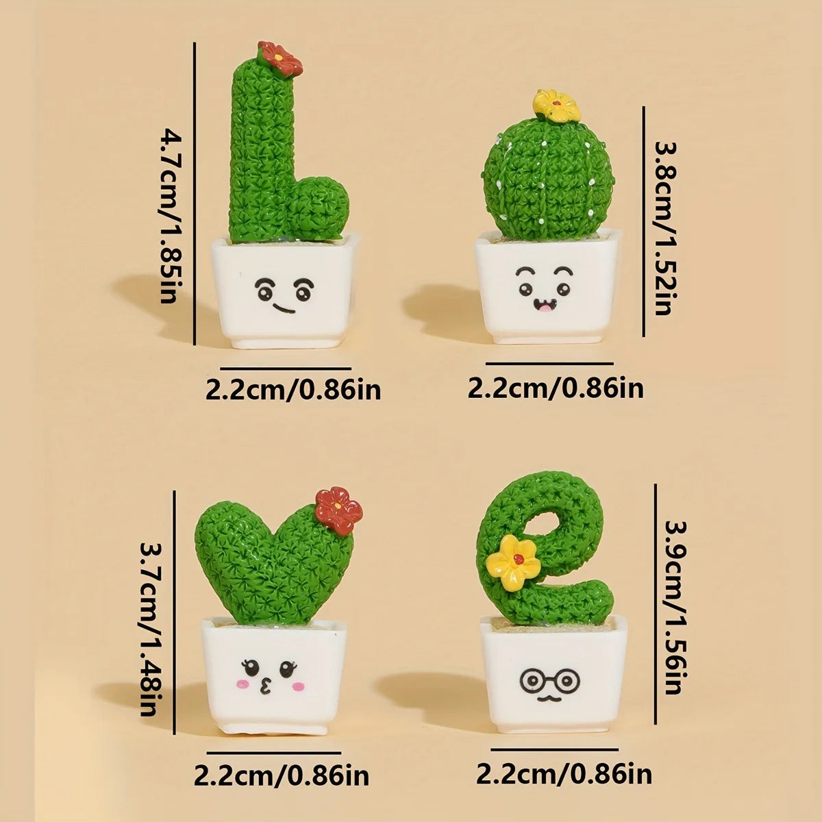 Charming 4-Piece Love & Cactus Resin Figurine Set – Perfect Tabletop Decor for Living Rooms, Bedrooms, and Cafes