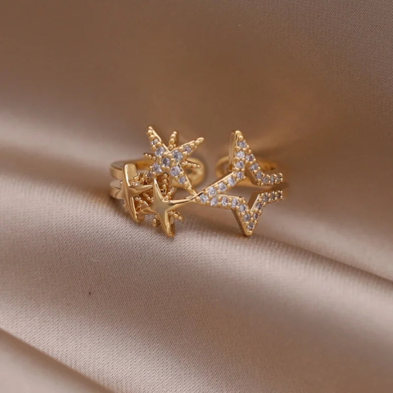 Gold plated simple double love crystal ring elegant women's daily opening ring accessories