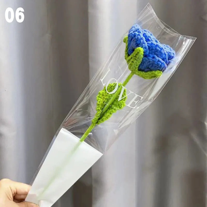 DIY Knitting Bouquet Rose Tulip Flower Bouquet Sunflower Hand-knitted Fake Flowers Knit Flower Home Table Crochet Floral Bouquet