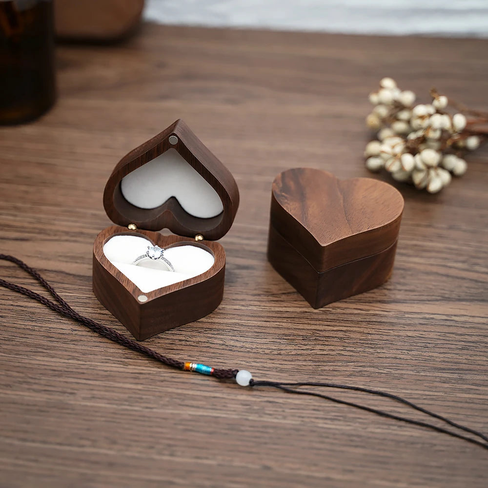 Heart-Shaped Walnut Ring Box