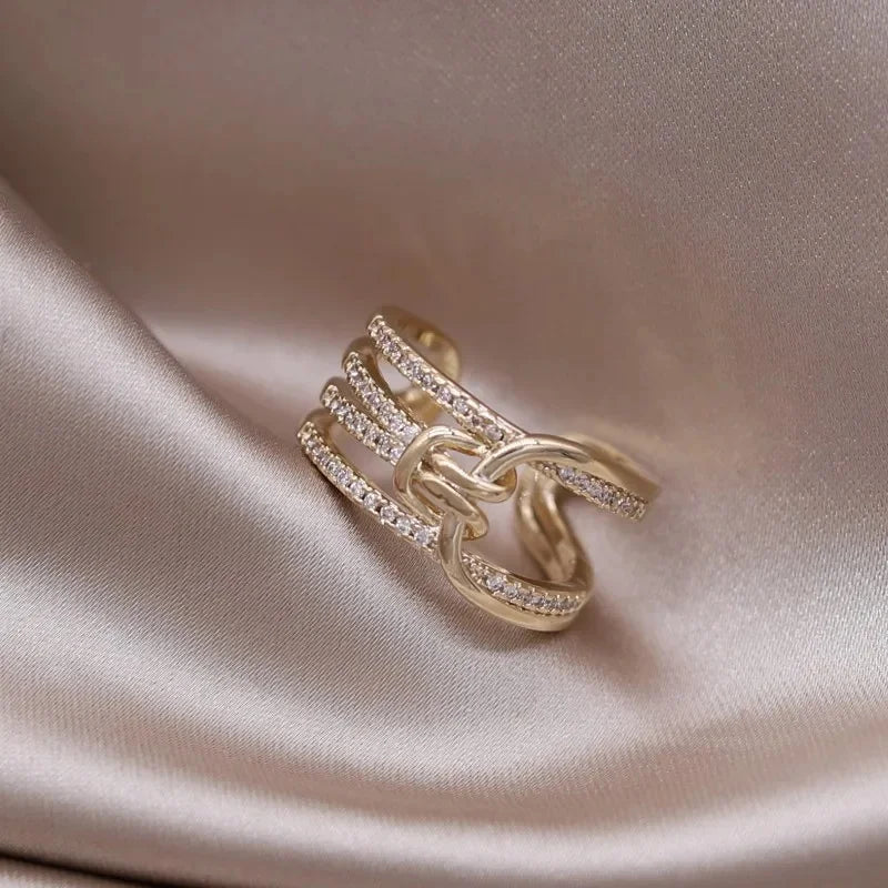 Gold plated simple double love crystal ring elegant women's daily opening ring accessories