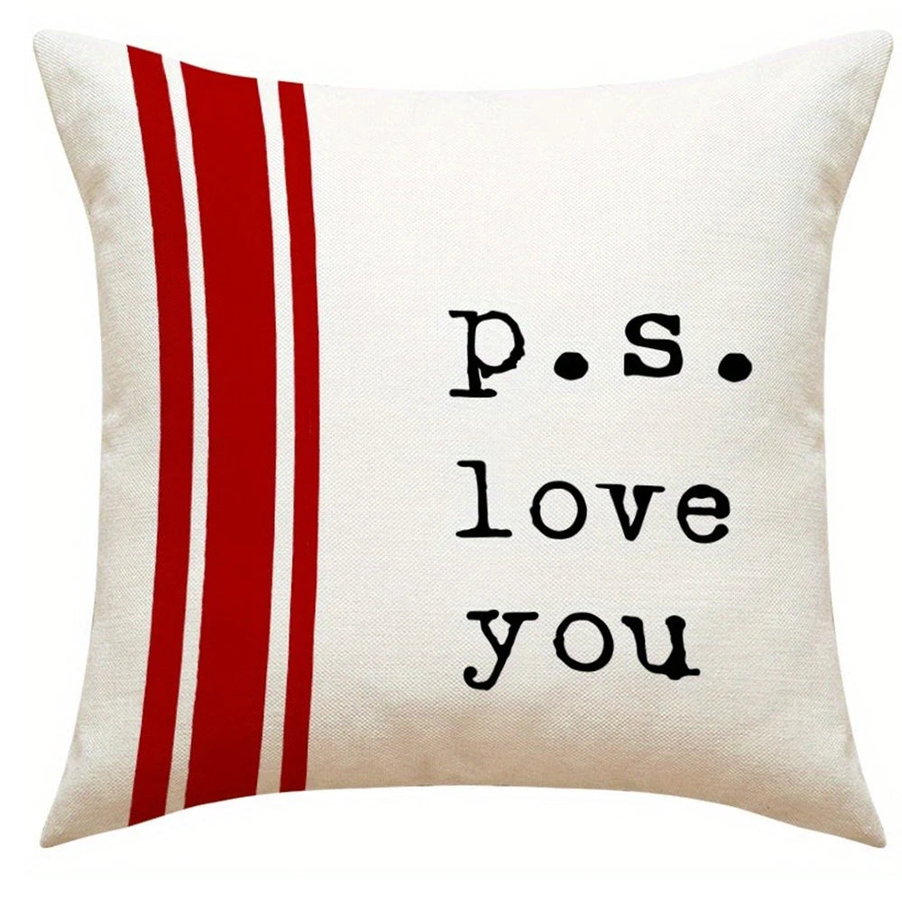 Valentine's Day Romantic Heart-Printed Pillowcase – Sofa Cushion Cover for Sweet Home Decor