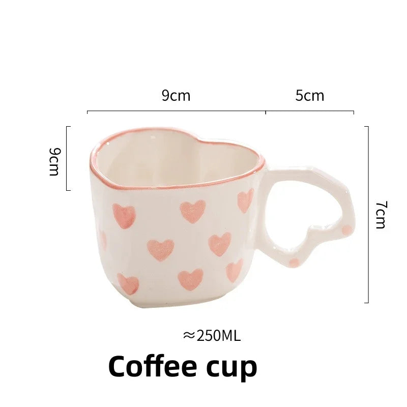 Creative INS Style Hand-Painted Love Heart Ceramic Coffee Mug – Cute Tea and Milk Cup for Home or Office