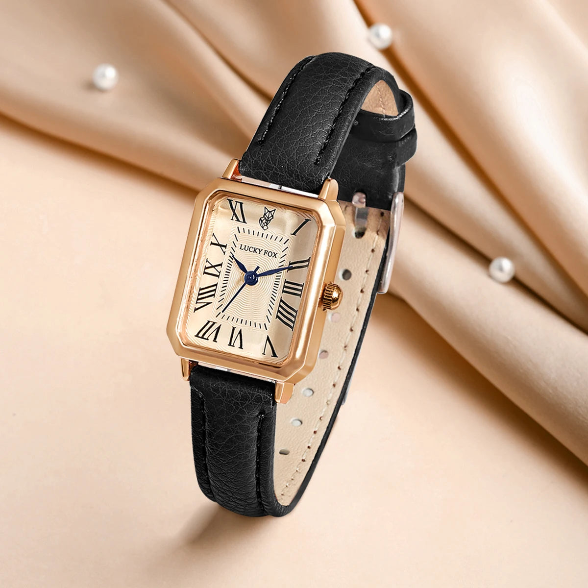 Retro Square Leather Strap Quartz Watch – Casual Roman Numeral Dial Wristwatch for Women