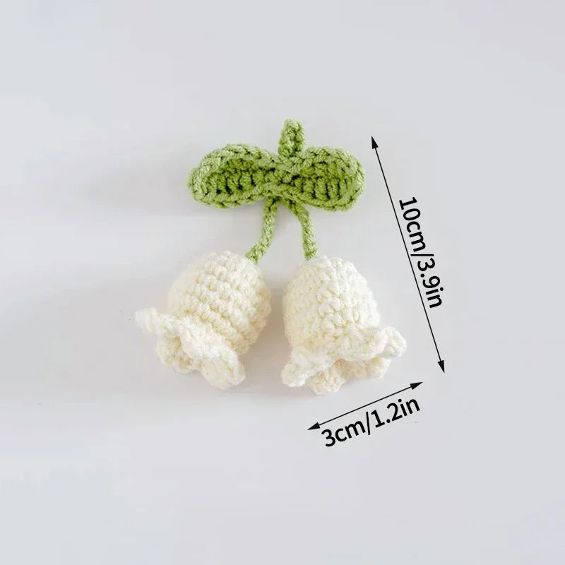Crochet Flower Plant Keychain – Artificial Knitted Flower Hanging Decoration for Weddings, Gifts, and Car Pendants