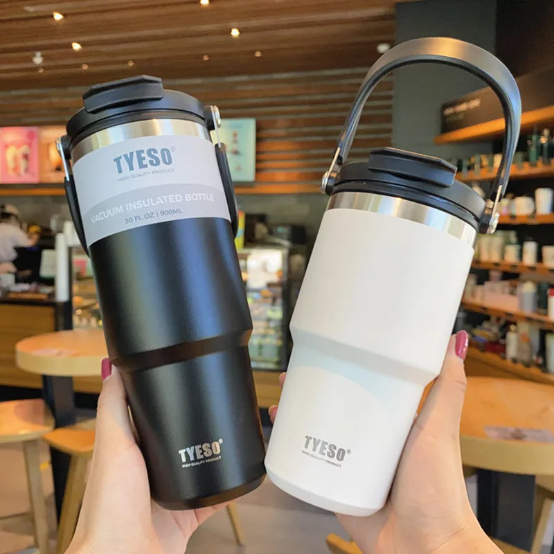 600ml–1200ml Stainless Steel Insulated Thermos Bottle – Leak-Proof Travel Mug with Handle and Straw for Hot and Cold Beverages