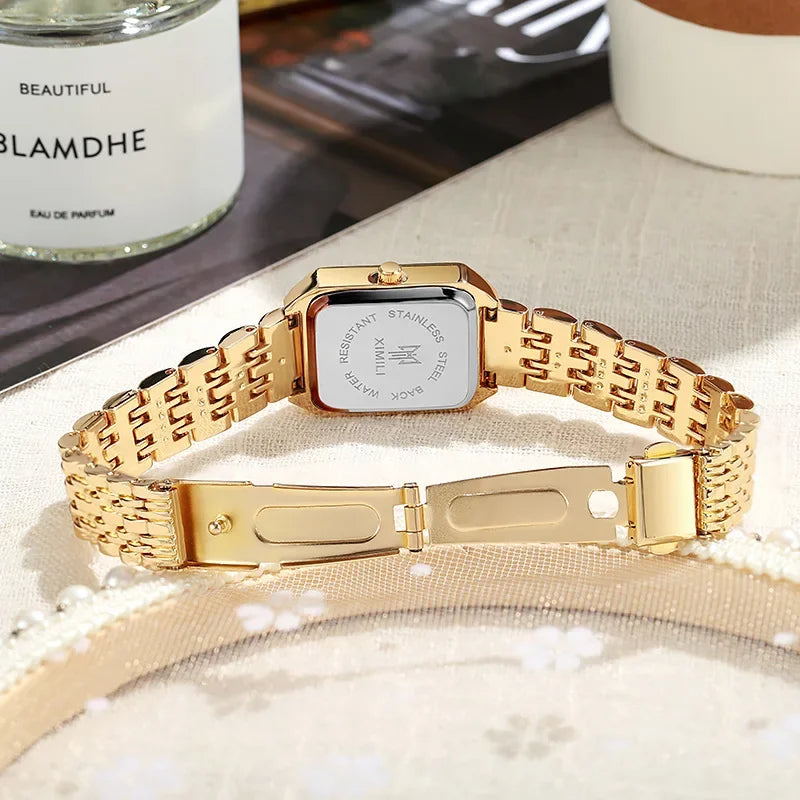 Stainless Steel Luxury Square Quartz Wristwatch – Women’s Fashion Watch for Students and Casual Wear