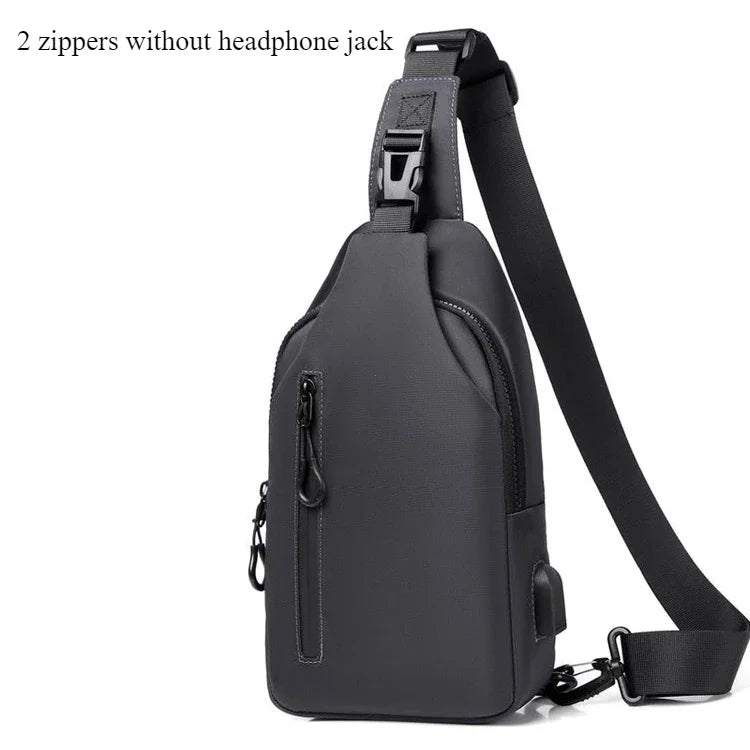 UrbanEdge Nylon Crossbody Bag – Stylish Men's Chest Bag with USB Charging, Solid Color, Versatile for Outdoor and Casual Us