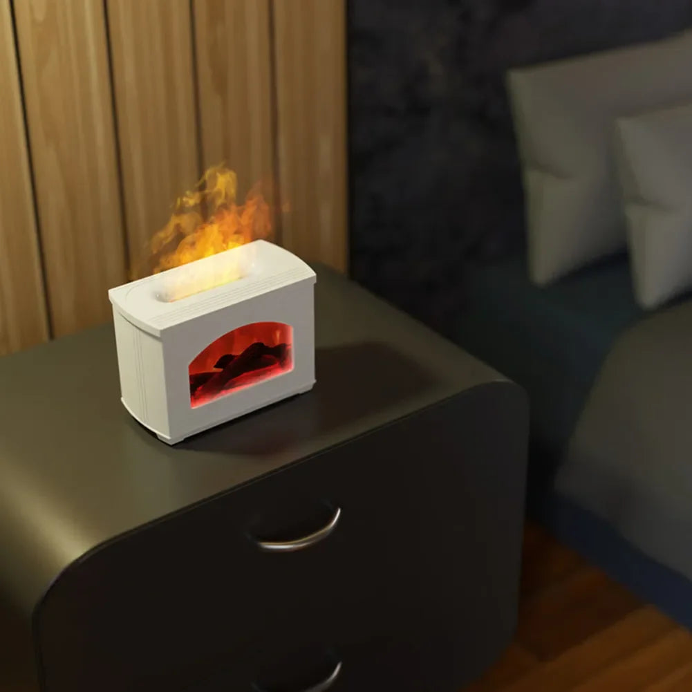 Flame Effect Fireplace Humidifier – Portable Tabletop USB Aroma Diffuser with 270ml Water Tank